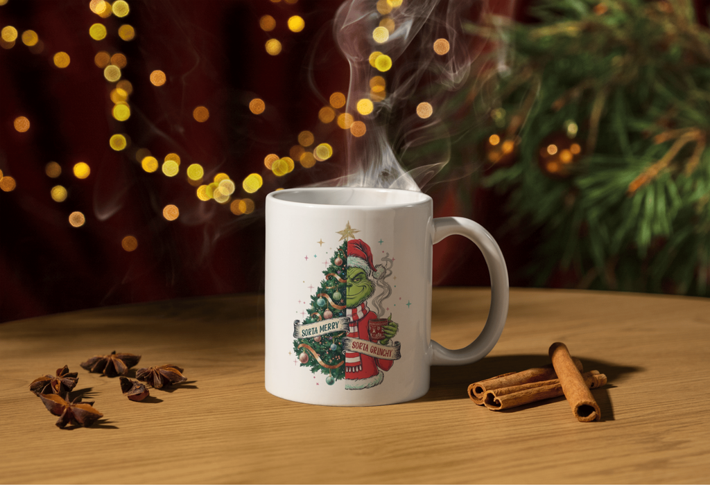 Sorta Merry Sorta Grinchy Funny Half & Half Christmas Mug