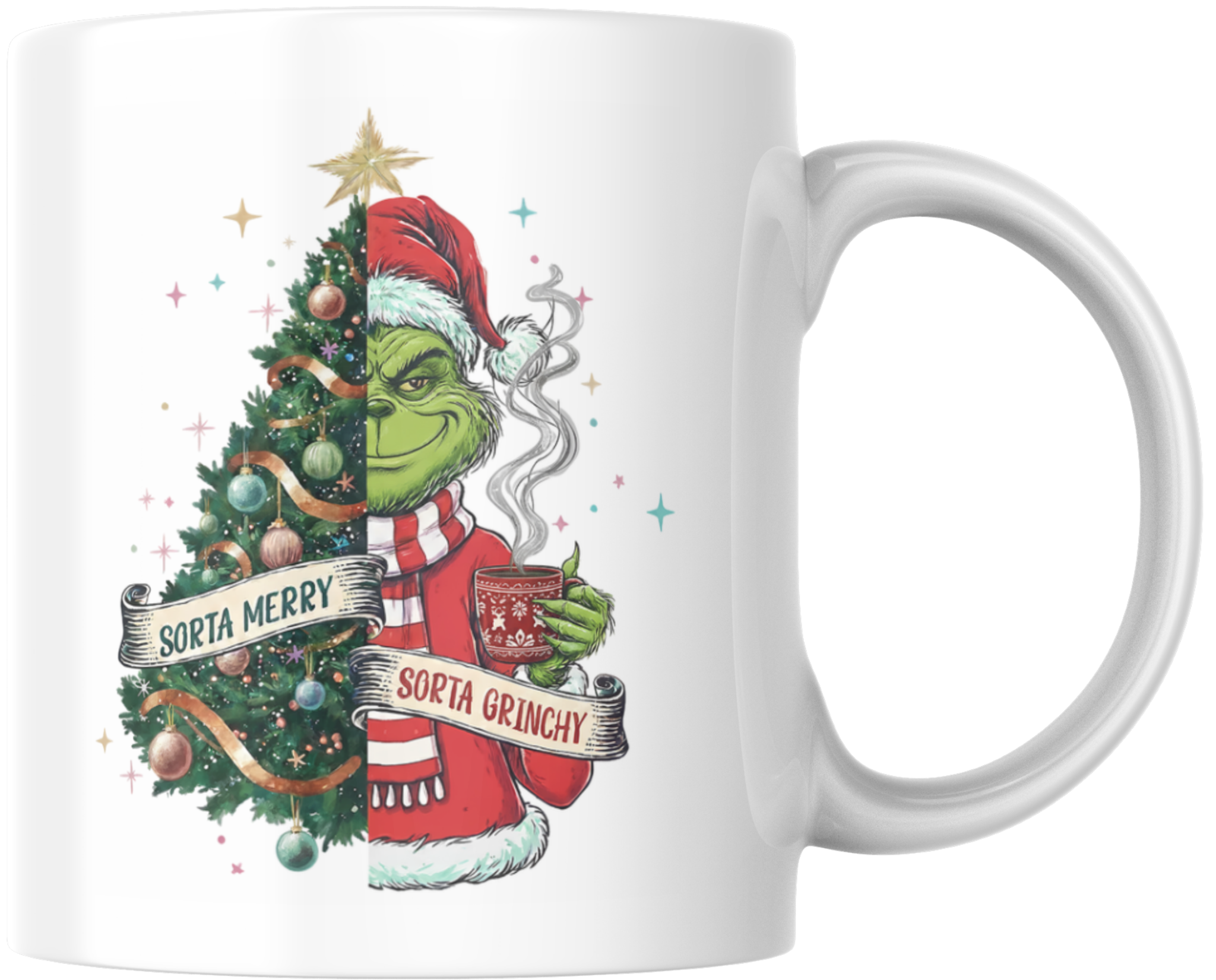 Sorta Merry Sorta Grinchy Funny Half & Half Christmas Mug