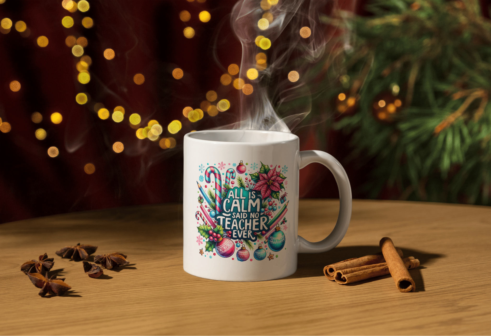 All Is Calm Said No Teacher Ever Mug – Funny Christmas Teacher Gift
