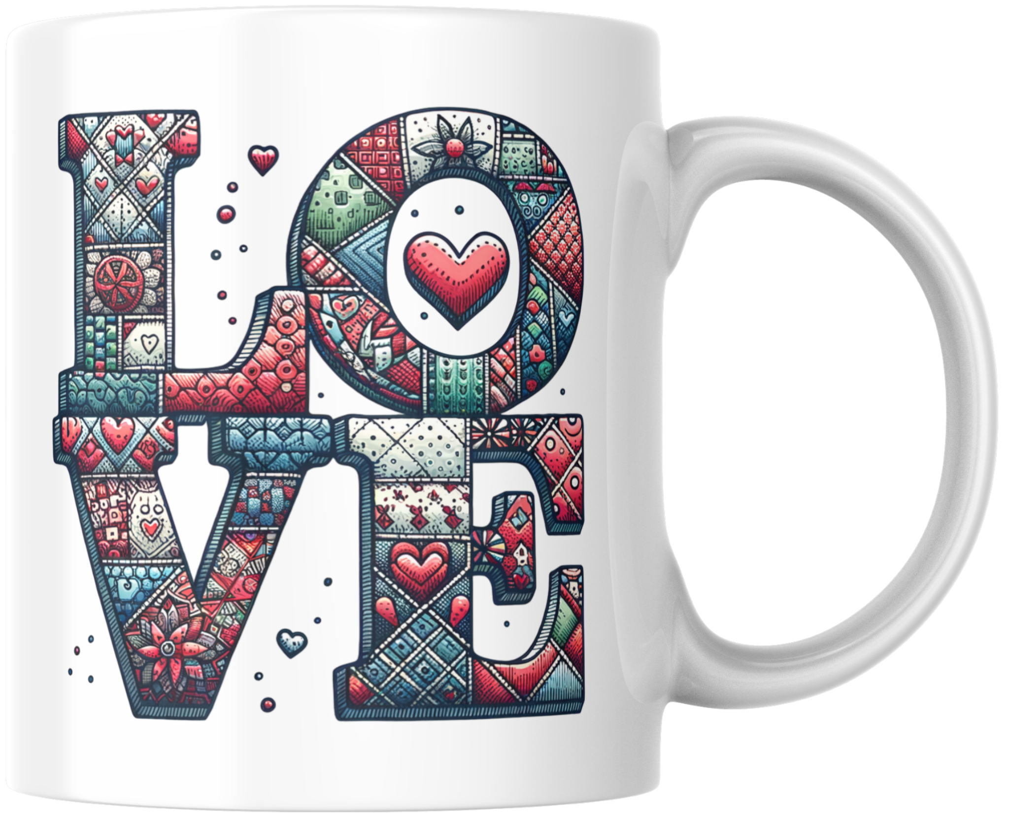 Artistic Patchwork "LOVE" Heart Valentine’s Mug