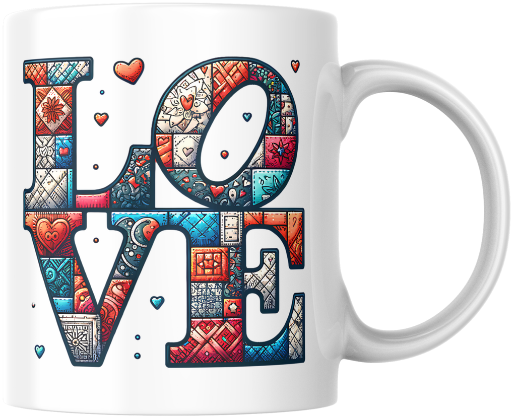 Artistic Patchwork "LOVE" Valentine’s Mug