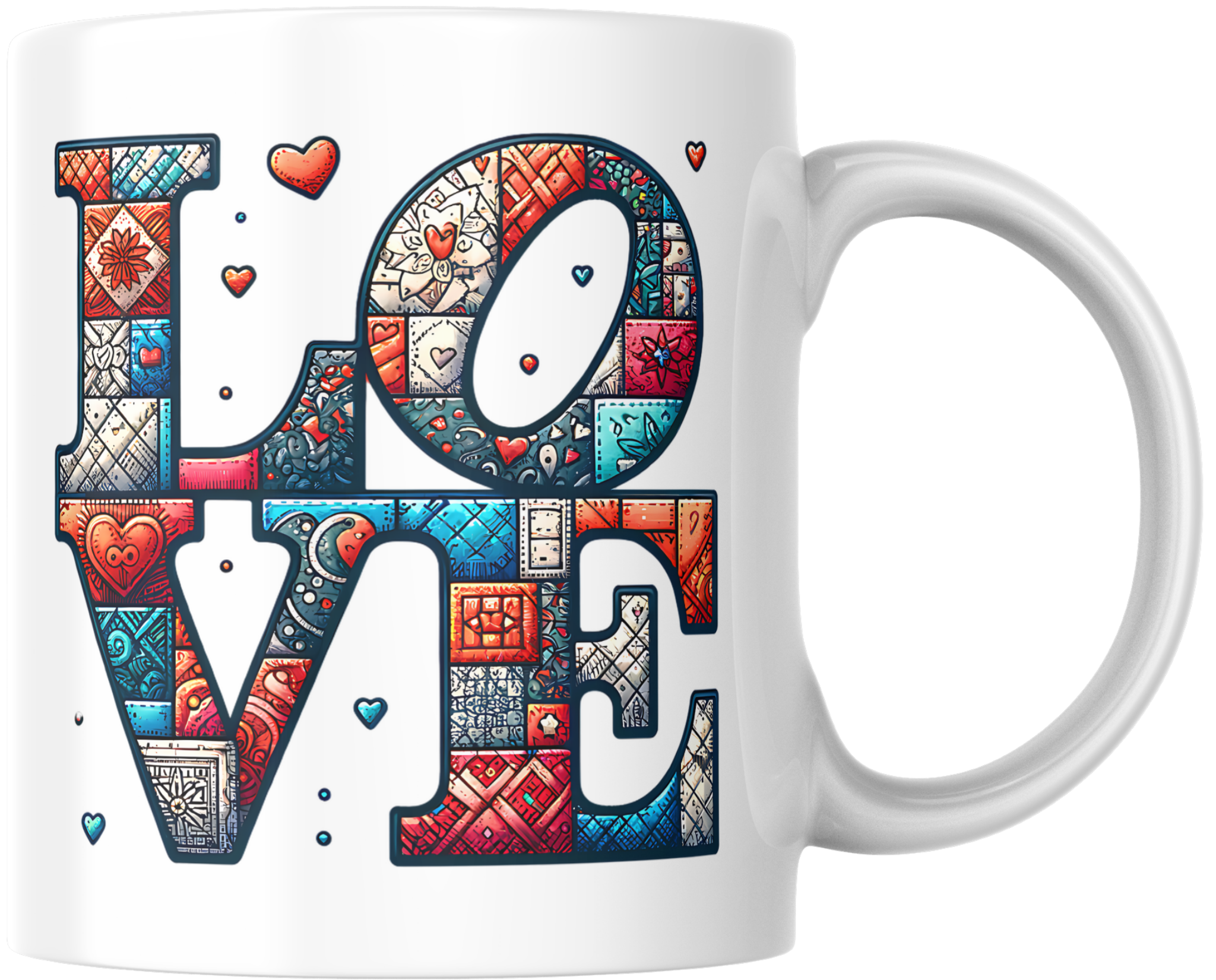 Artistic Patchwork "LOVE" Valentine’s Mug