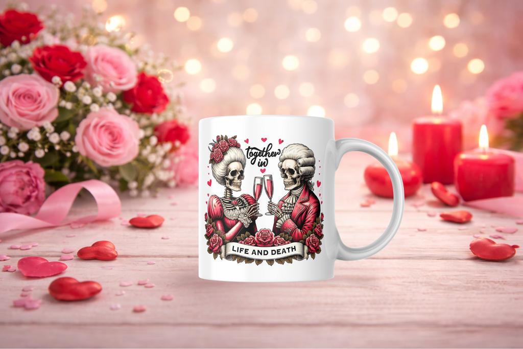 "Together in Life and Death" Skeleton Mug